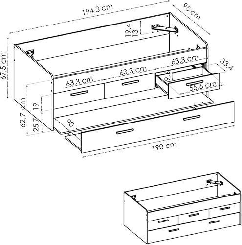 Mobelcenter, Cama Nido Compacta Infantil y Juvenil con Cajones Blanca. Medidas: Ancho: 194,5 cm. x Alto: 67,5 cm. x Fondo: 95 cm (1421) - imagen 6
