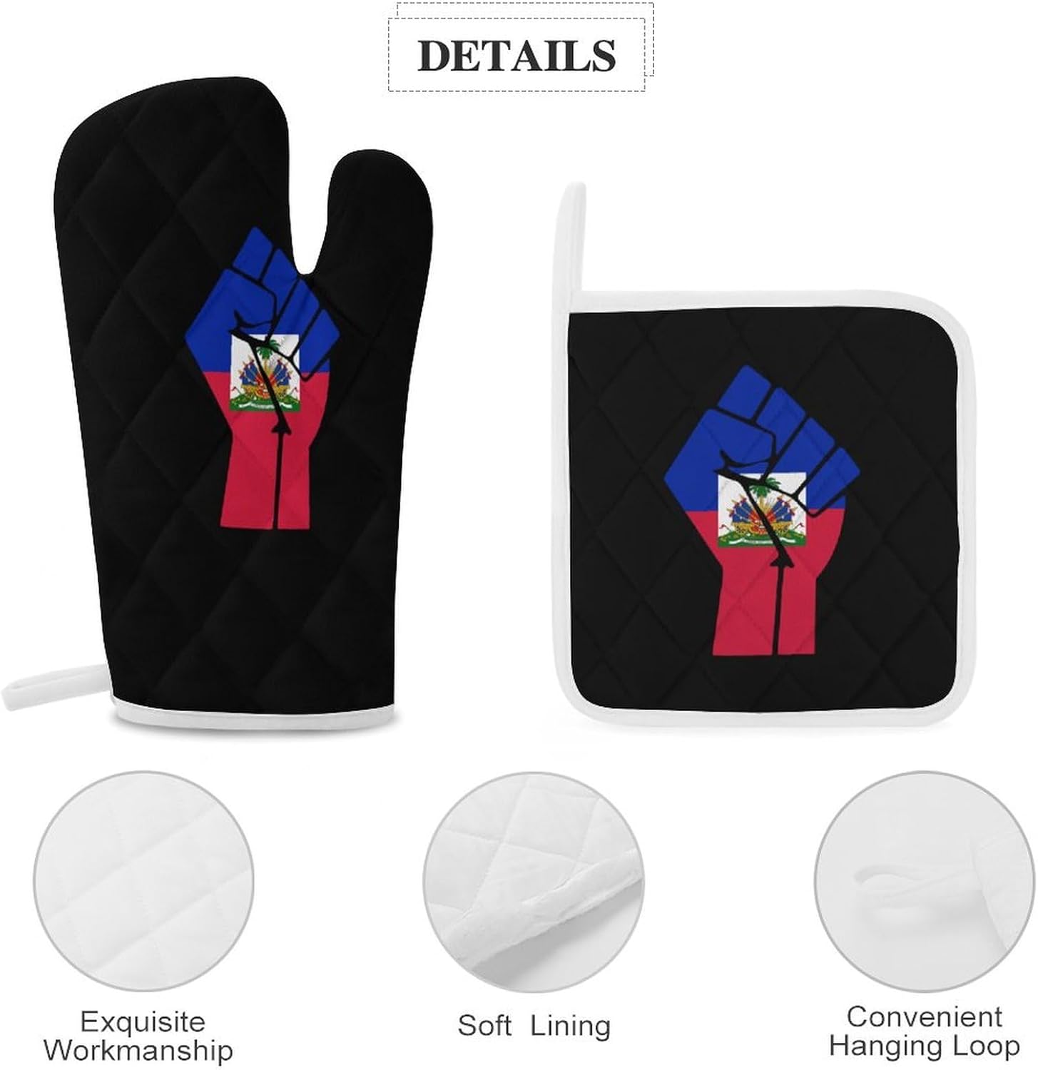 Haiti Flag Resist Oven Mitts and Pot Holders 4Pcs Set Heat Resistant Cooking Mitts Hot Pads