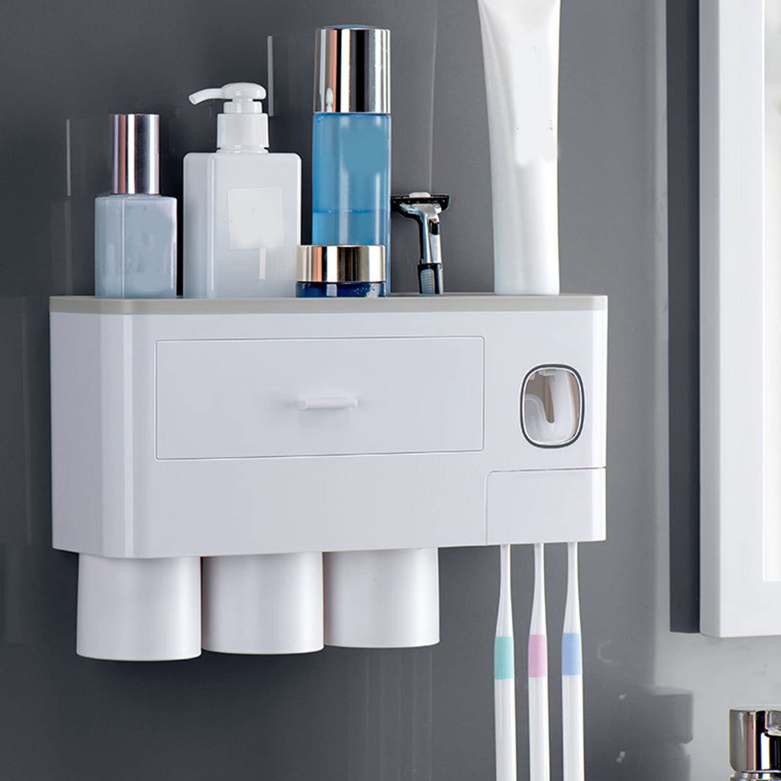 Juego de Soporte magnético para Cepillo de Dientes Colgante con dispensador de Pasta de Dientes, exprimidor, Soporte para cajón de tocador para Baño