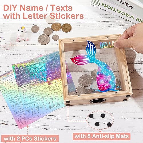 Image of MHJY Wooden Piggy Bank for Kids Personalizable DIY Coin Bank for Girls Boys