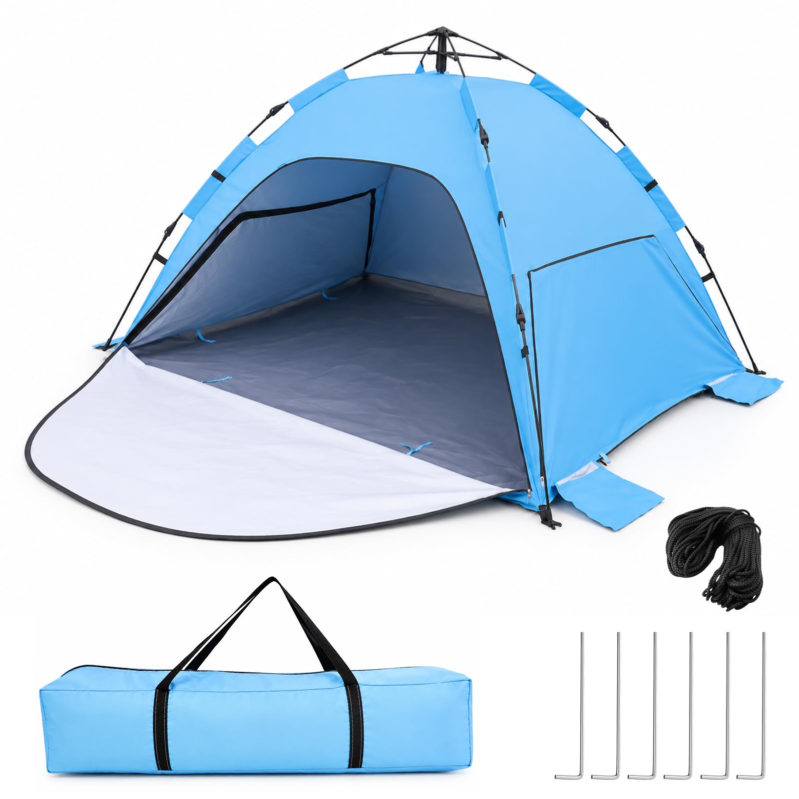 Pop Up Strandmuschel mit UV-Schutz 50+, Automatisches Strandzelt für 2-3 Personen, XXL Pop Up Strandmuschel mit Verlängerter Matte, Leichtes Windschutz Zelt für Baby  Familie, Einfach Aufbau  Abbau