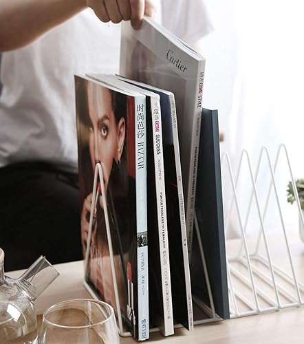 Miniatura 4 de Sooyee Paquete de 2 revistas blancas con 9 ranuras, organizador clasificador de archivos de escritorio, decoración de estantería triangular,