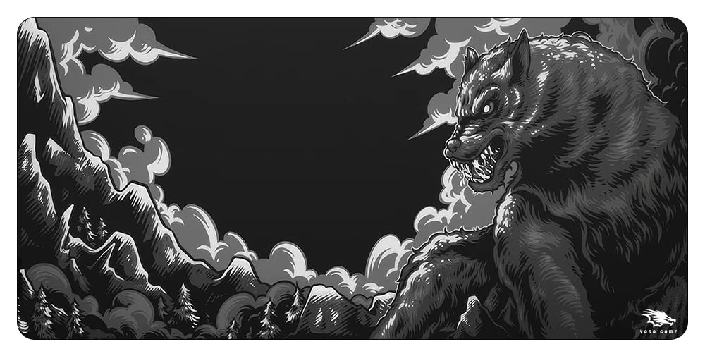 YASA GAME Extended Large Gaming Mouse Pad XXL & XXXL Full Desk ART style & Mousepad Non-Slip Rubber Base Big Keyboard Mat with Stitched Edges for Gaming (Wolf, 120x60cm)