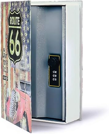 TourKing Diversion Book Safe Storage Box, Dictionary Secret Can Stash Security Locker, Portable Cash Jewelry Case Lockable for Traveling (Combination, 66 Route)