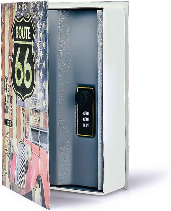 TourKing Diversion Book Safe Storage Box, Dictionary Secret Can Stash Security Locker, Portable Cash Jewelry Case Lockable for Traveling (Combination, 66 Route)