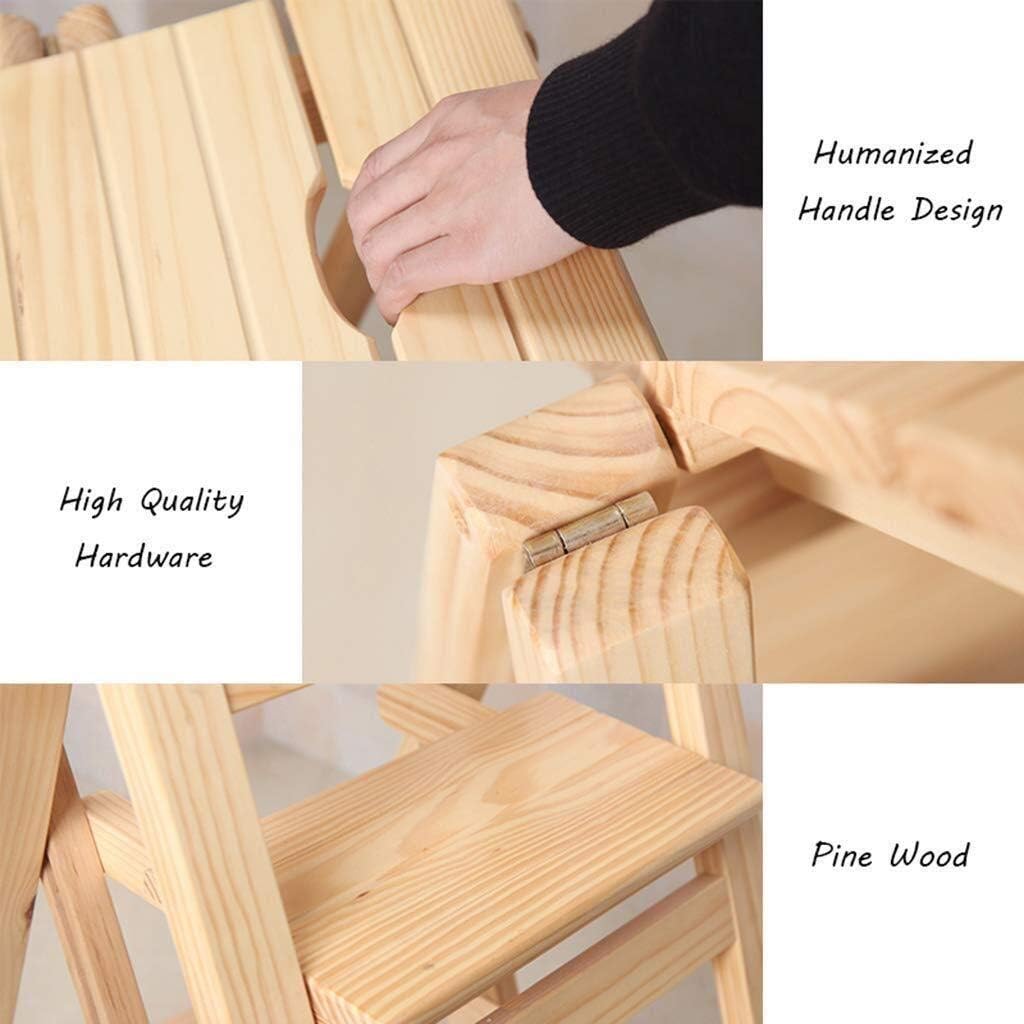 Folding Steps Ladder Stools Kitchen Multifunction Step Chair Stool Flower Rack Shoe Bench Storage Shelf (Color : Wood Color)
