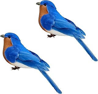 2PCS Realistic Artificial Birds Ornaments Feathered Bird Model for Decoration Arts & Crafts Photo Props Floral Arrangements Home Decor Figurines (Bluebird)