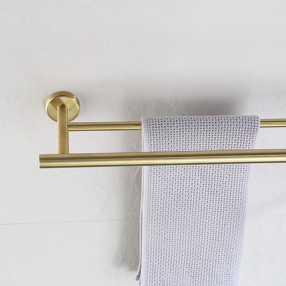 JQK Double Towel Bar, 24 Inch Brushed Gold Bath Towel Rack for Bathroom, Stainless Steel Towel Holder Wall Mount, Total Length 27.16 Inch, TB100L24-BG