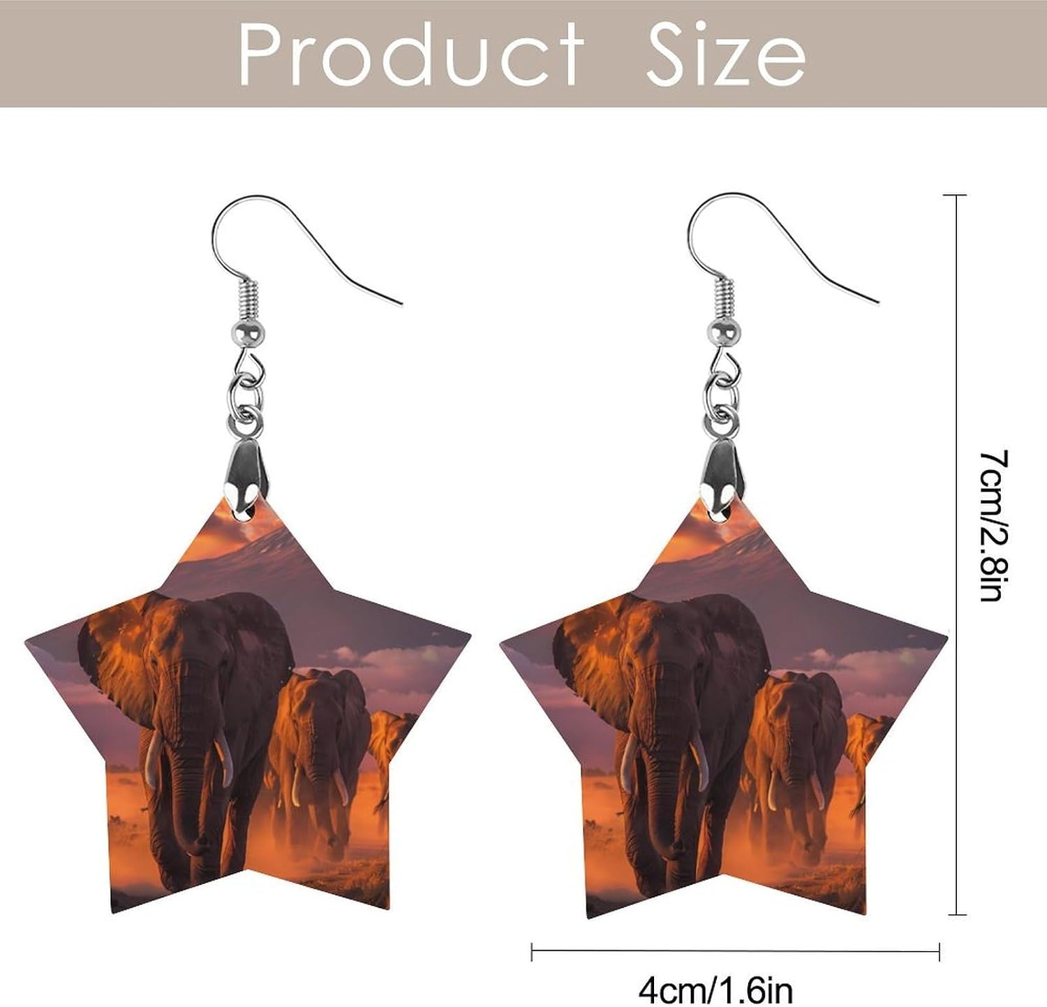Elephant Herd Mount Kilimanjaro Women Dainty Drop Earring Star Earring image 2