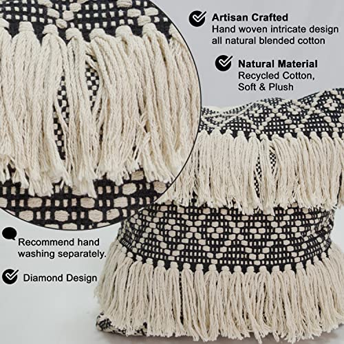 Chardin Home Black & Ivory Boho Pillow Covers, Set Of 2 Decorative Throw Pillow Covers 20X20 With Fringe Tassels | Farmhouse Pillow Cover With Woven Diamond Design #TOP5