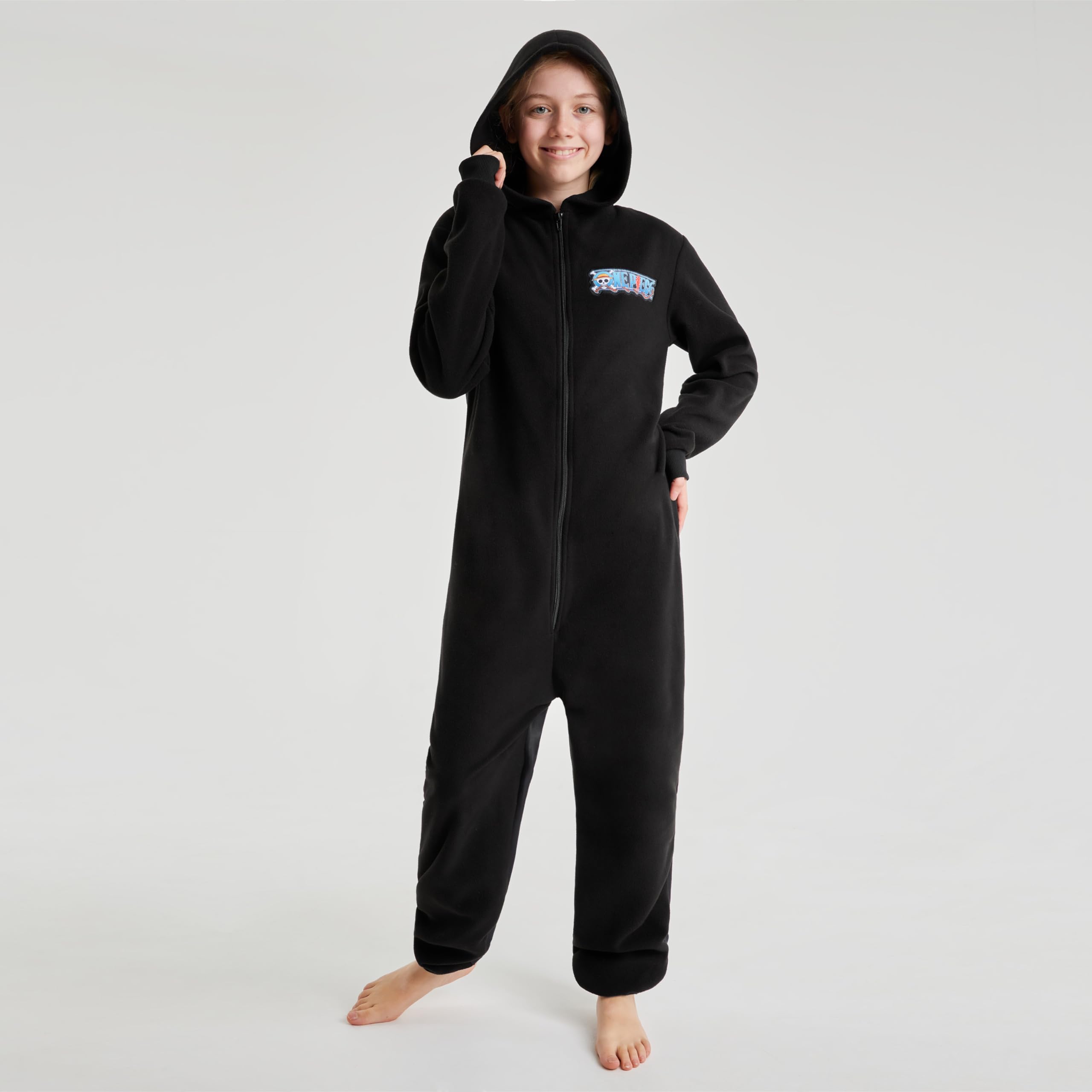 One Piece Pigiama Intero Bambino - Pigiamone in Pile Caldo 7-14 Anni - Pigiami Interi Bambini con Cappuccio Anime Gadget Regalo