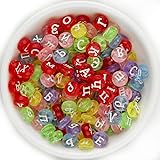 KIZAMI 300/600 PCS Beads de Letras acrílicas 4 * 7 mm, Colores de Letras de Colores Mixtos para Hacer Joyas de Bricolaje, Pulseras, Collares