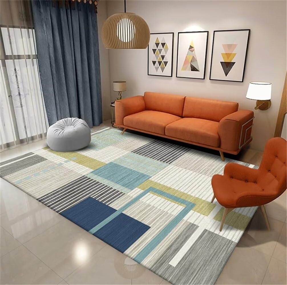 Tapis géométrique moderne bleu 80x150 cm au design gamer et route