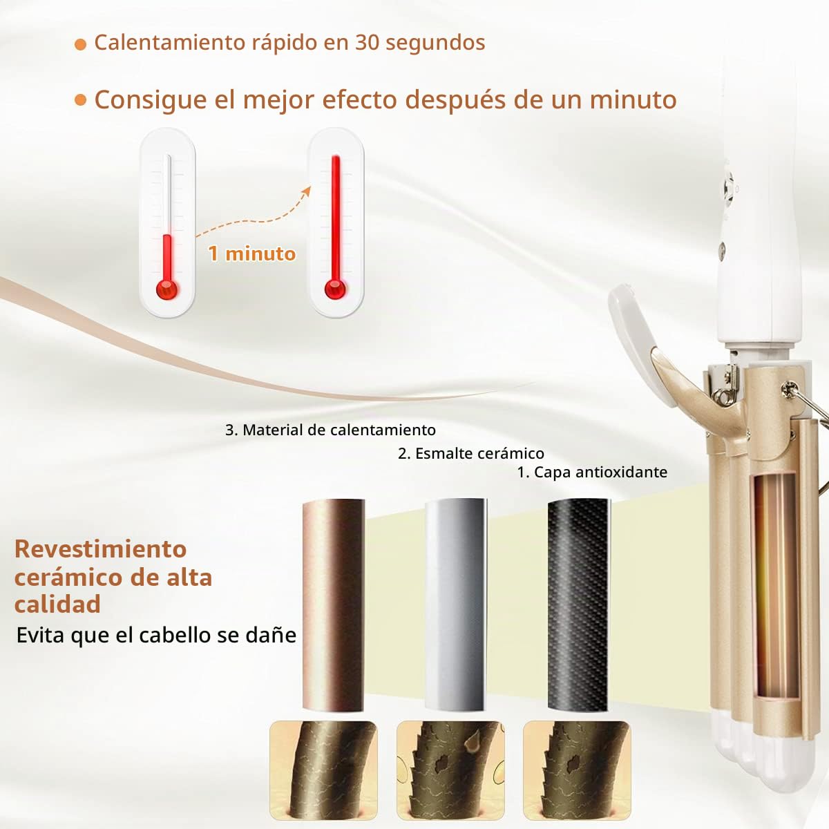 Flintronic 25mm Rizador de Pelo, Rizador de 3 Tubos Rápido, Iron Wave Curler Multifunción Temperatura Ajustable 180℃/210℃ para Rizar y Ondas un Efecto Ondulado, Turmalina y Cerámica