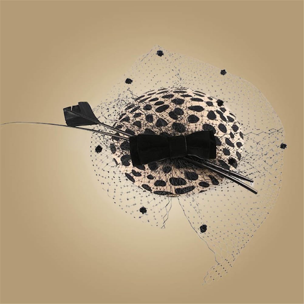 Niiyyjj Wedding Fascinators Leopard Pillbox Hat with Veil Wool Felt Hat Women Bow Cocktail Fedoras