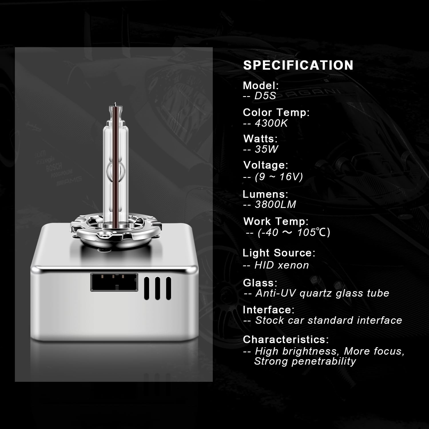 WinPower D5S Xenon Lampada 35W 4300K HID Auto Fari Lampadine Bianco Caldo Base Metallica Completa Lampadina 12 V Ricambio Kit, 1 Bulbi