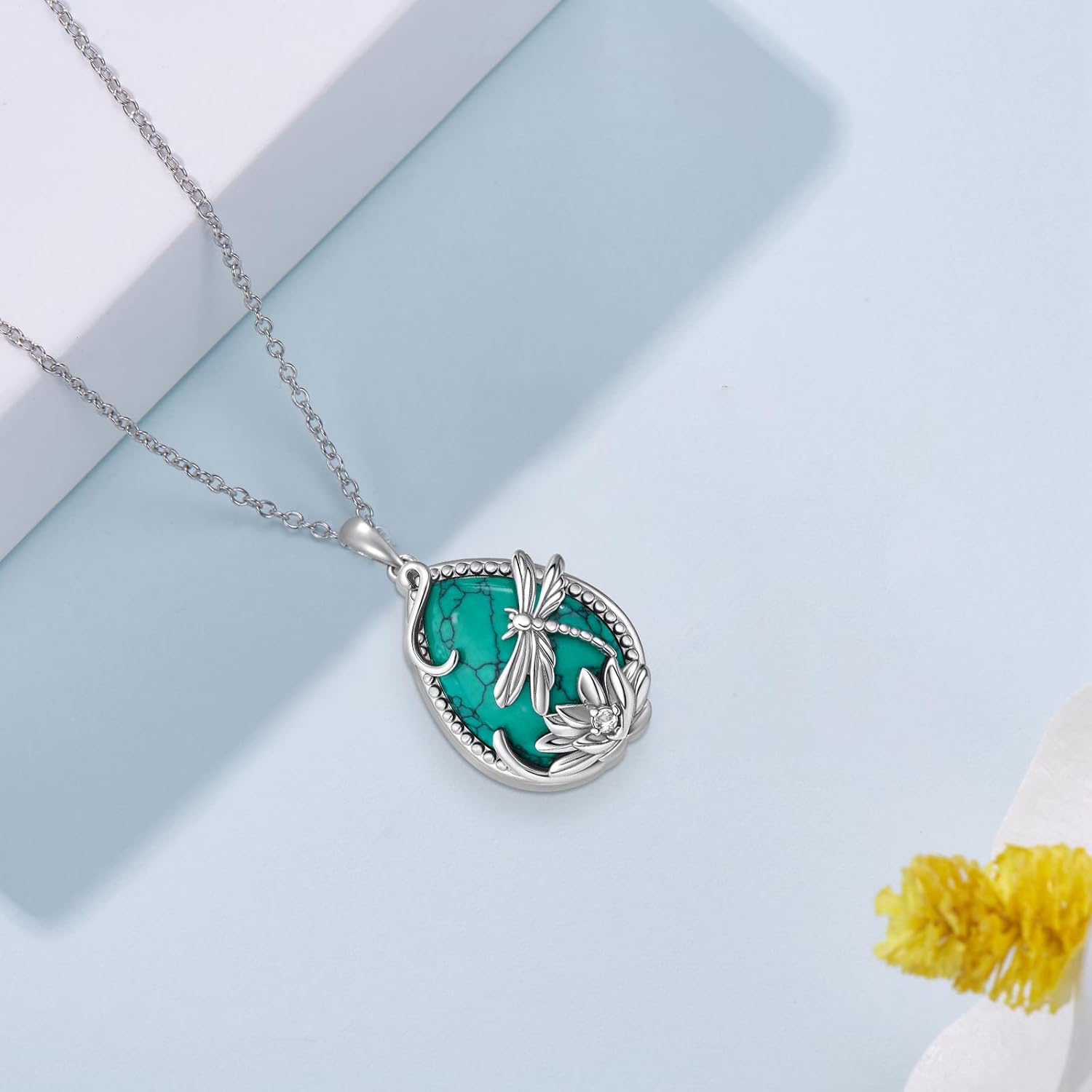 Dragonfly Turquoise Necklace 925 Sterling Silver Dragonfly Pendant Necklace Turquoise Jewelry Gifts for Women - Image 6