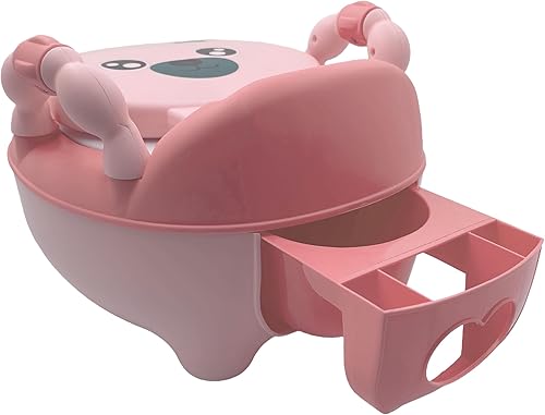 Miniatura 6 de HTTMT - Baby Kids Pink Bear Asiento de inodoro portátil para entrenamiento para ir al baño con almohadilla para niños pequeños, cómodo asiento suave
