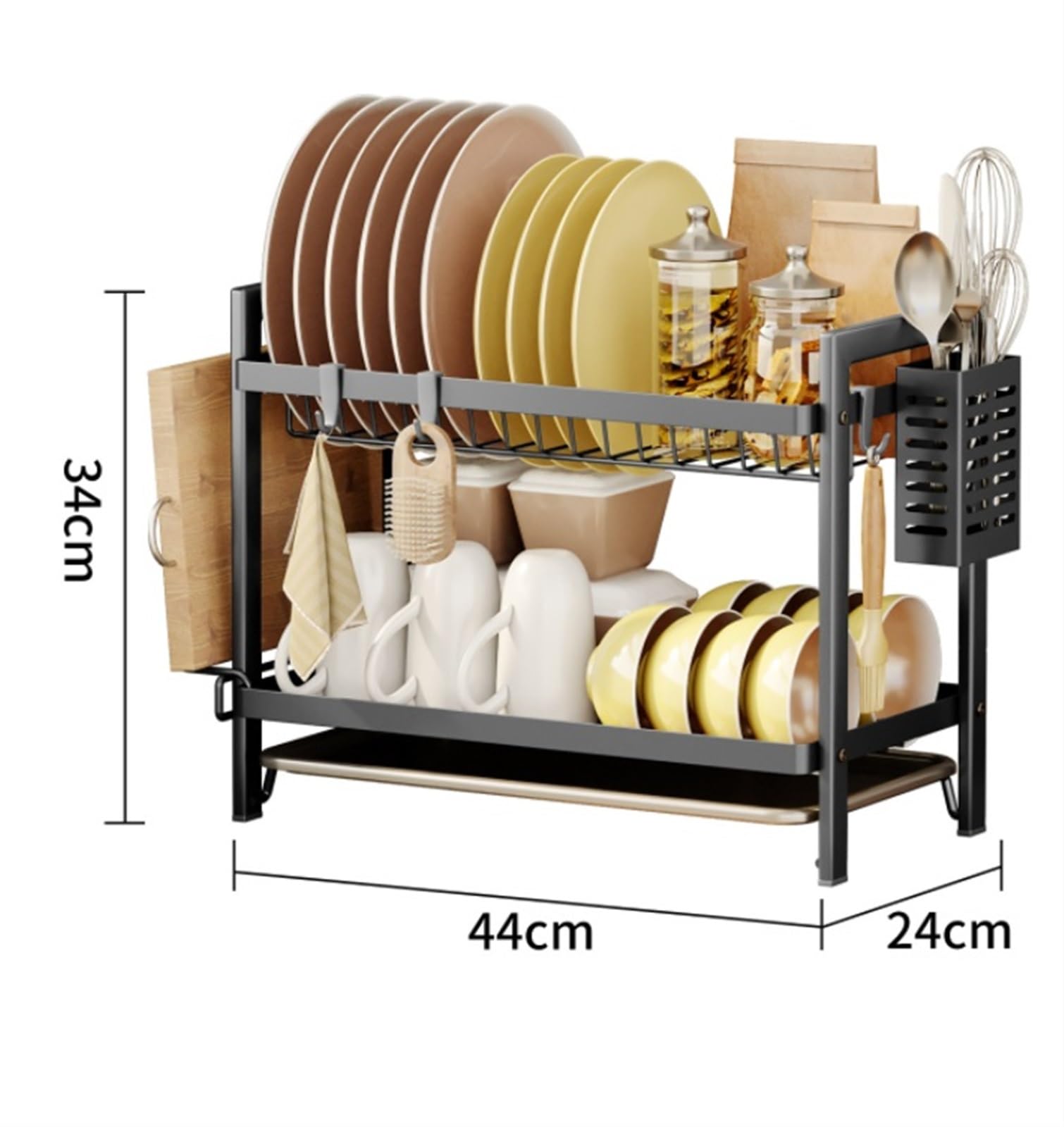 Escurreplatos de Cocina, Resistente y Duradero, Ahorra Espacio (Negro, 44 x 24 x 34 cm)