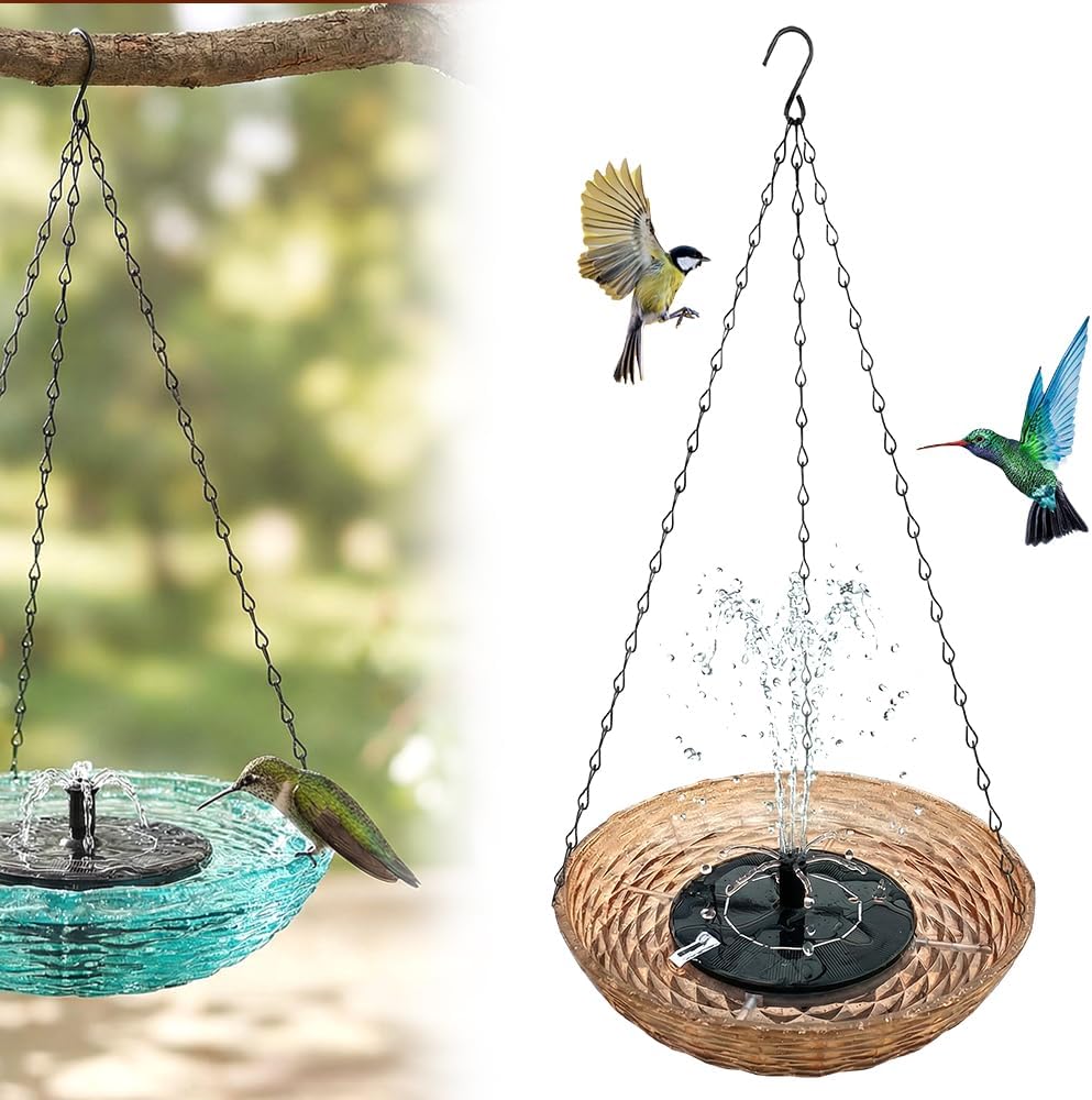 Solar Cascade Hanging Bird Bath Fountain, 2026 New Solar Powered Cascading Outdoor Water Fountain with Flowing Water, Hanging Bird Bath Decorative Garden Yard Patio Bird Bath Fountain (Gray)