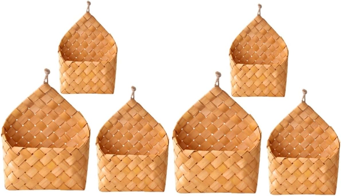 6pcs Hand Woven Wall Hanging Storage Baskets Rustic Woven Baskets for Organizing Letters and Kitchen Utensils Decorative Hanging for Home Decor