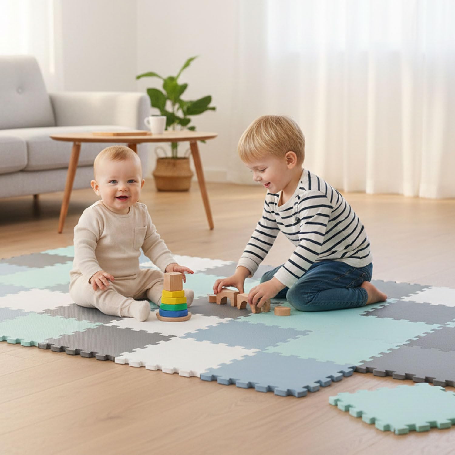 LittleTom 36 Piezas Alfombra Bebé desde el Primer Mes - 30x30 cm Colchoneta de Espuma EVA Acolchada - Superficie Puzzle Antideslizante para Niños Pequeños - Suelo Protector para la Habitación Infantil