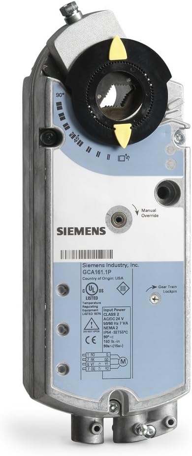 Siemens Spring Return Electric Damper Actuator, 0 to 10 Vdc, Plenum Cabling