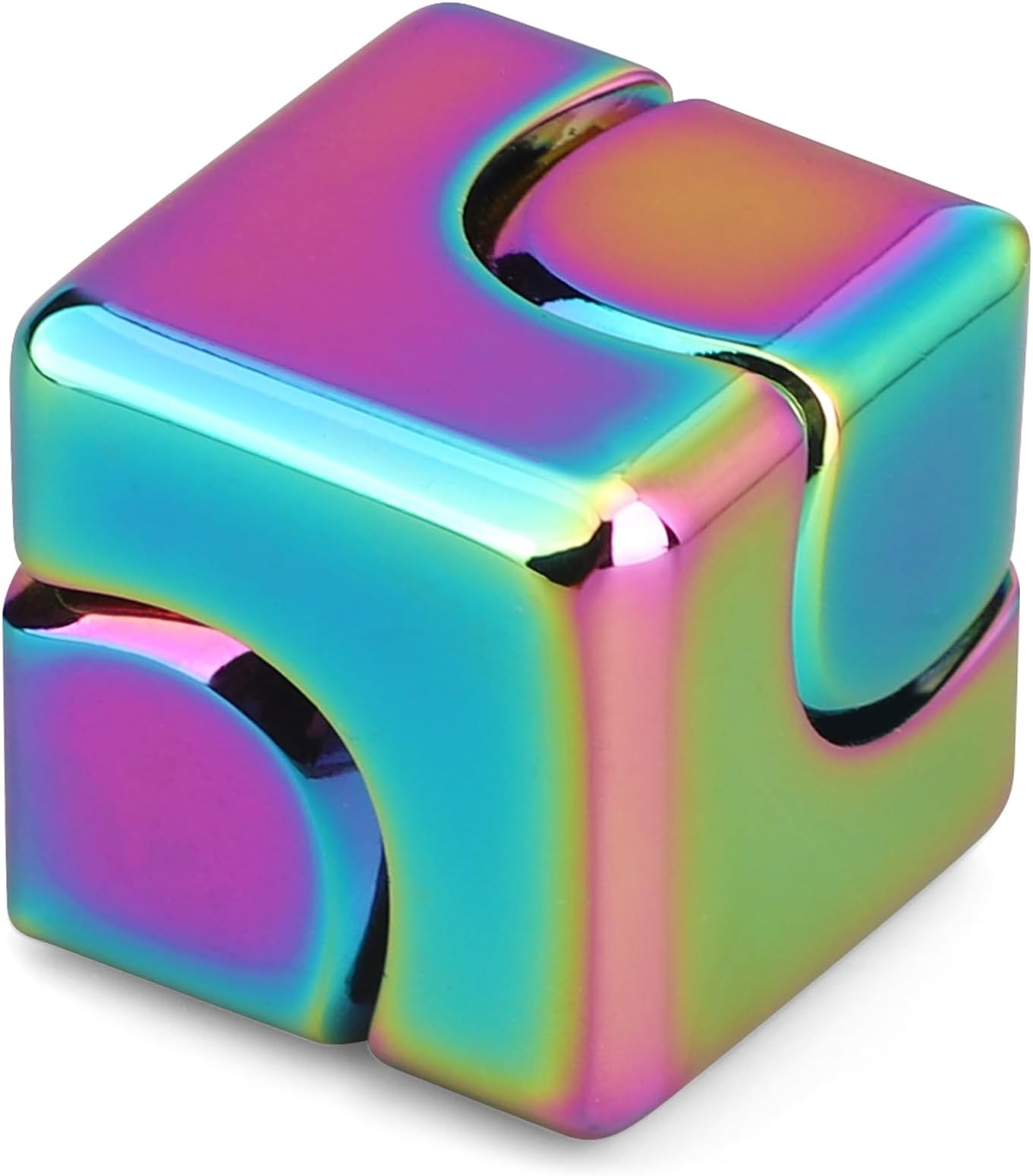Infinity Gear Fidget Cube 2 in 1 Spinner Toy for Kids Adults, Transformable Metal Creative Fignertip Top, Sensory Focus Stress Relief Gyro Easter Basket Gifts (Rainbow)
