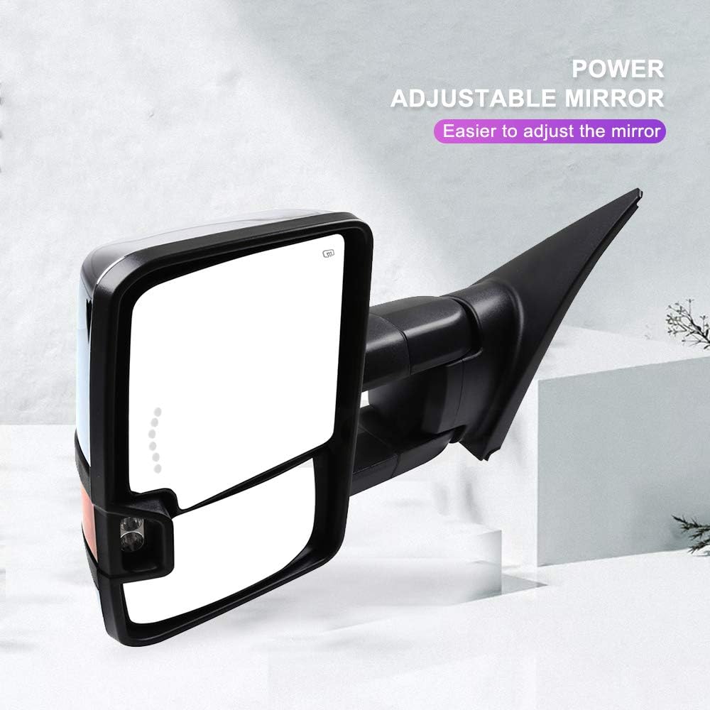 Tow Mirrors Towing Mirrors Fit for 2007-2017 for Toyota for Tundra Pickup Power Heated LED Turn Signal Parallel Auxiliary Light with Chrome Housing Manual Folding Pair Left Right Mirrors