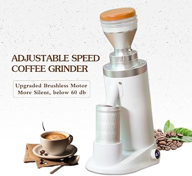 Electric Coffee Grinder, Adjustable Speed, 64mm Flat Titanium or 63mm Conical Burr, Brushless Motor, Adjustable Grind Time Commercial Espresso Grinder (White, 64mm Flat Burr)