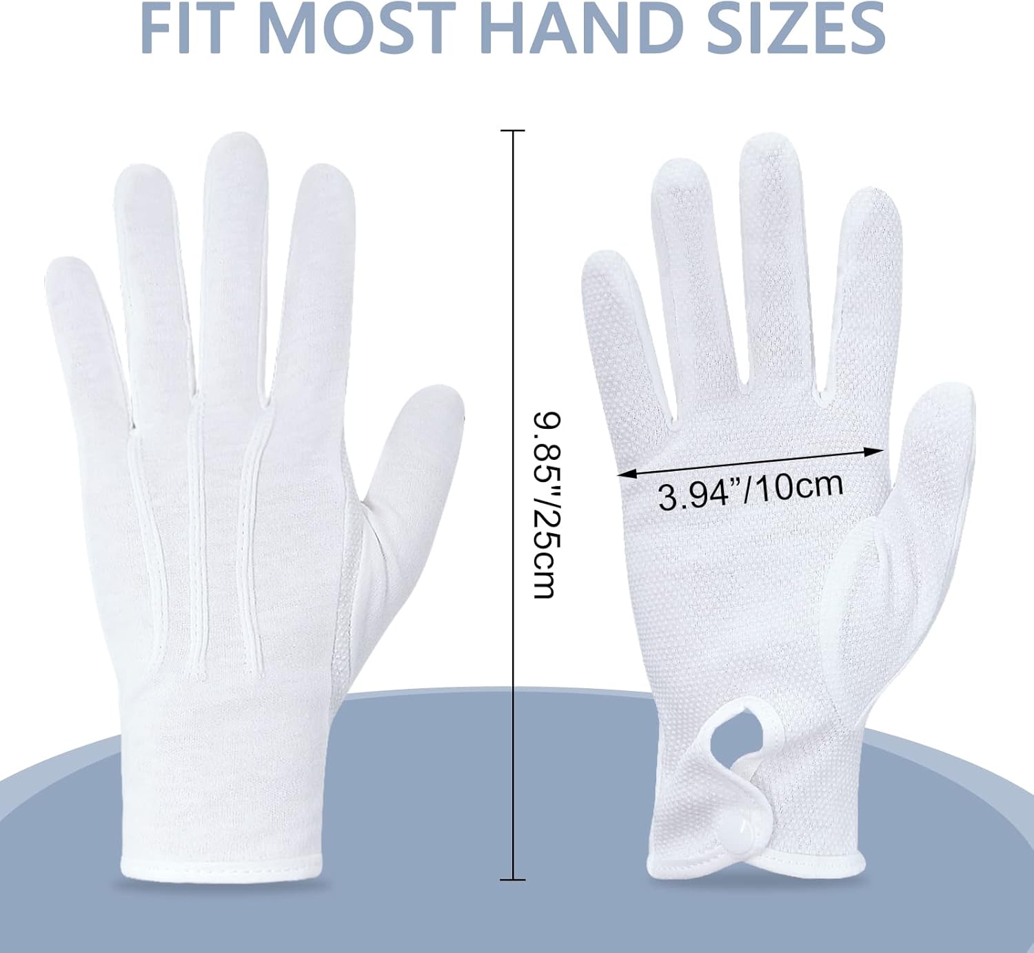 Beaded Parade Cotton Gloves for Women and Men With Grip - Non-Slip Costume Uniform Police Gloves With Snap Cuff