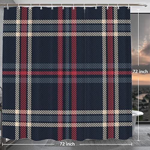 Baonews Christmas Fashion Blue Decorative Shower Curtain, Blue Check Tartan Plaid Pattern Red Abstract Britaindecor Shower Curtain For Shower Stall Bathroom Resistant Waterproof Standard 72X72 Inch #TOP4