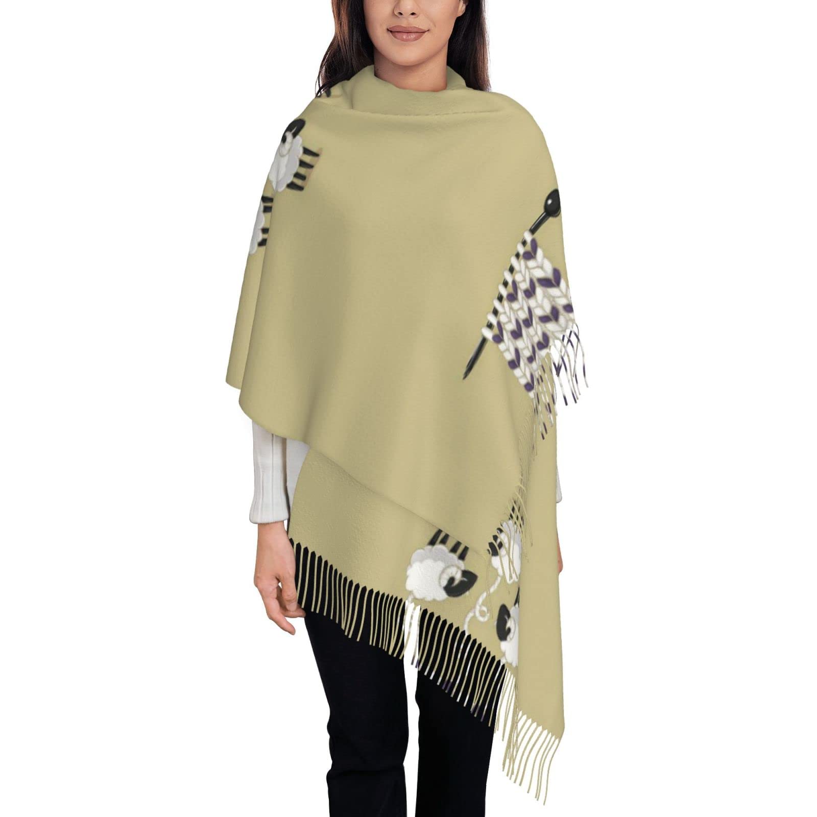 Aseelo Unisex Cartoon Sheep Women Scarf - Winter Long Pashmina Scarves Warm Wraps Ladies Tassel Stole Blanket