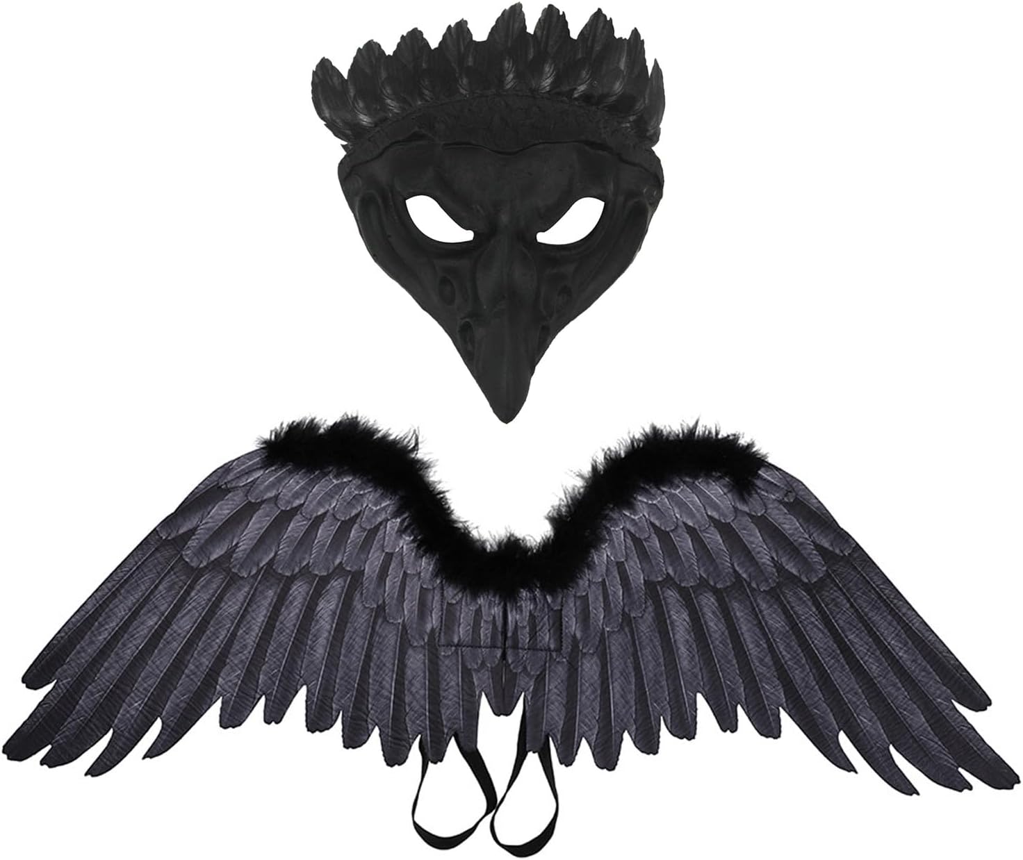 2 Pcs Crow Mask Wing Cosplay Set,Realistic Halloween Bird Costume for Role-Play Party,Christmas,Masquerad,Black Raven Eyes Masks Outfit
