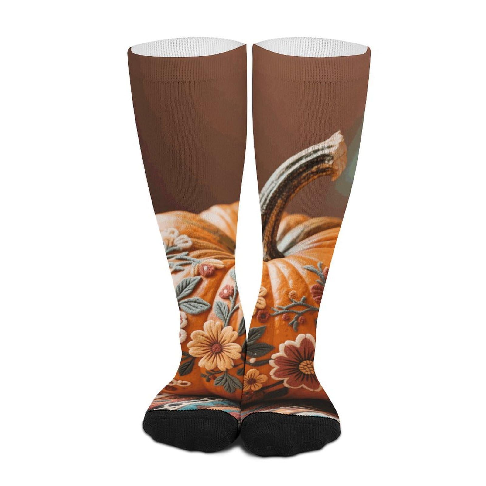 Crew Athletic Socks Breathable Long Socks Fall Pumpkin Ethic Boho Floral Warm Sports Stockings for Women Men 46cm