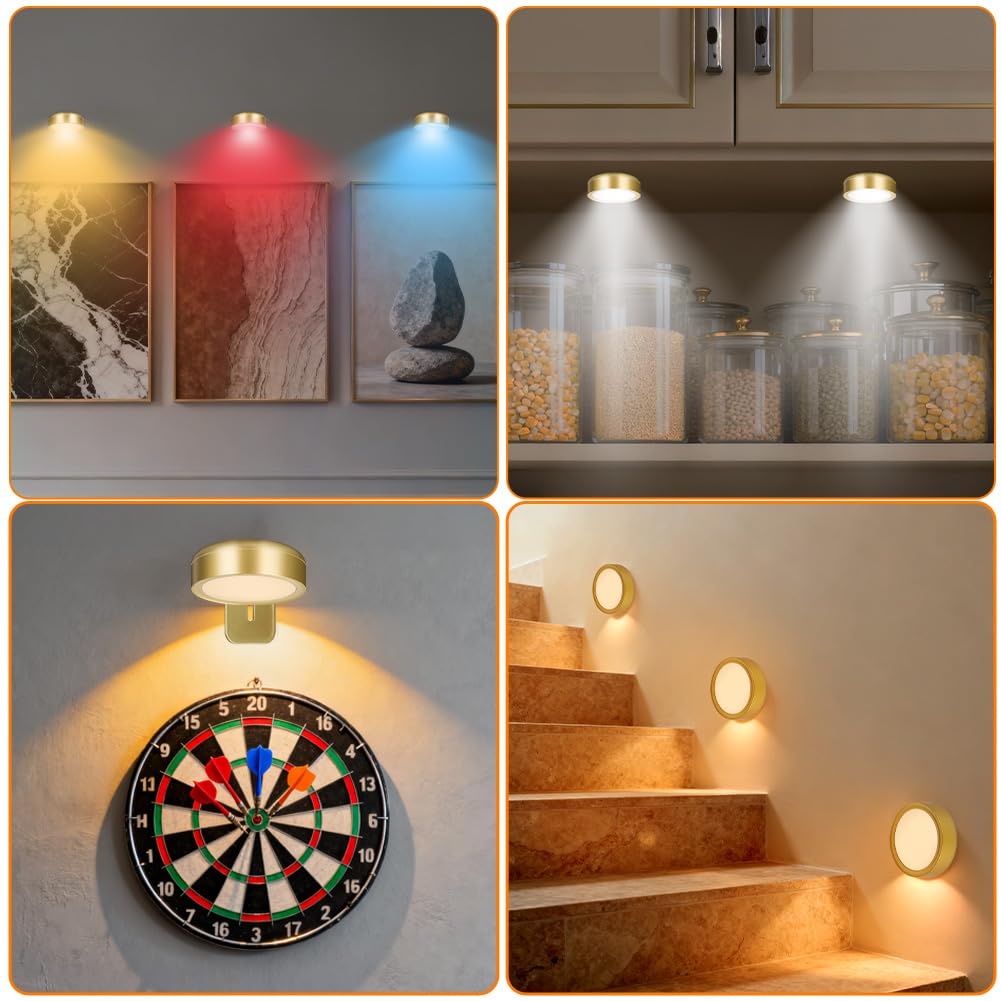 Luce per Quadri Senza Fili con Telecomando, 3PCS Luce per Quadro Senza Fili, 13 RGB Luci LED Magnetiche Wireless Ricaricabili, Timer Dimmerabile per Esposizione Pittura Vetrina, Oro