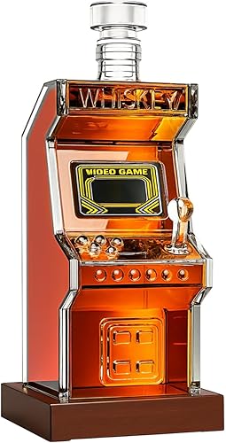 Retro Arcade Machine - Juego de decantador de whisky  Soporte de nogal de 25.4 fl oz de cristal Bourbon coleccionable Barware Barware aniversario