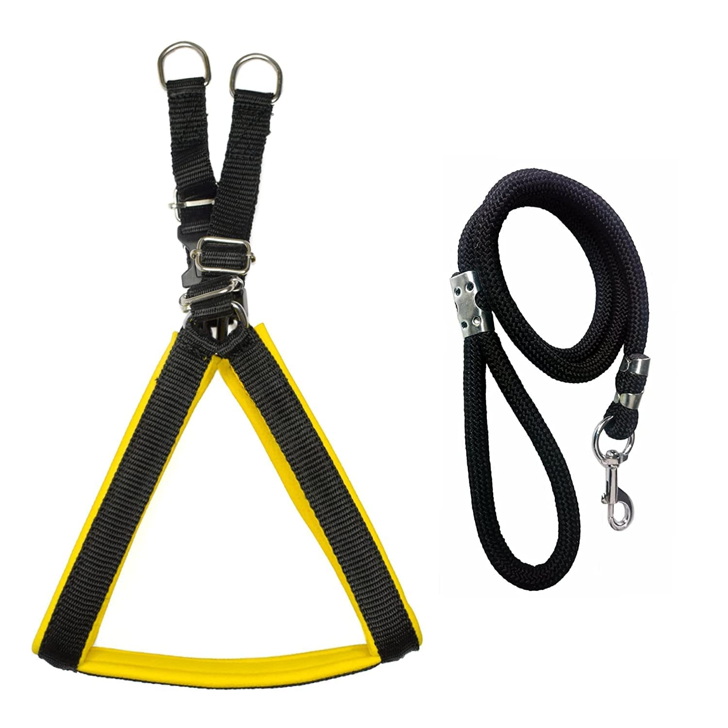 VIP Collection Dog Harness and Rope Leash Set-Adjustable,Durable and Stylish for All Breed Dogs Comfortable for Walking and Training (Extra Small, Black-Yellow) (B09S3P6BVV) Amazon Price History, Amazon Price Tracker