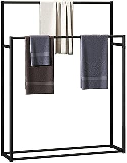 Uchwyt na ręczniki ze stali nierdzewnej 2 Poziom wolny stojący Podwójny Organizator Drabina Nowoczesne Złoto Towel Stojak na ręczniki, Koce, Kołdry, Odzież (Color : Noir, Size : 70x22x100Cm)