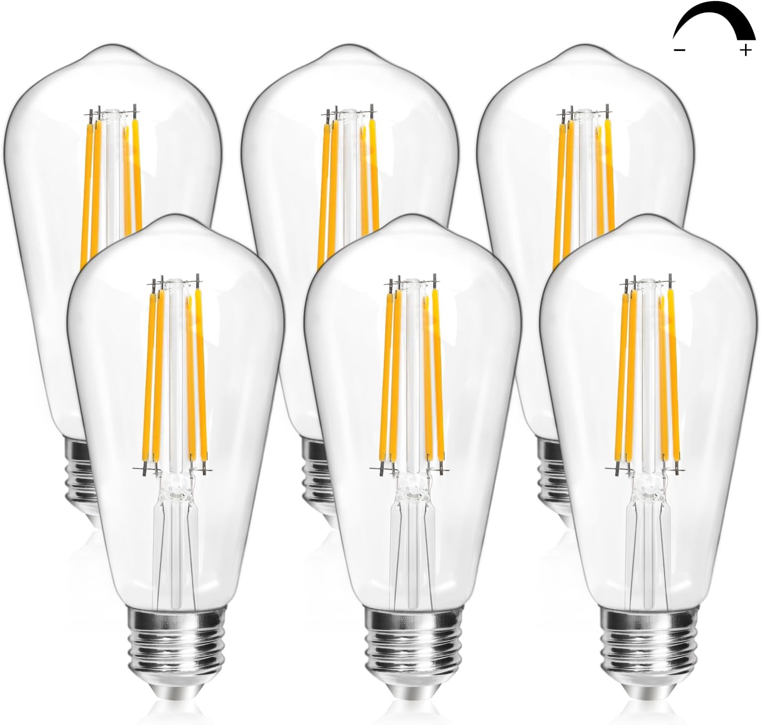 Dimmable Edison Light Bulbs 60 Watt Equivalent, 6W 800LM E26 Vintage LED Light Bulb, 2700K Soft Warm White, ST58 Antique LED Filament Bulbs for Bedroom, High CRI 90+, Clear Glass, Pack of 6