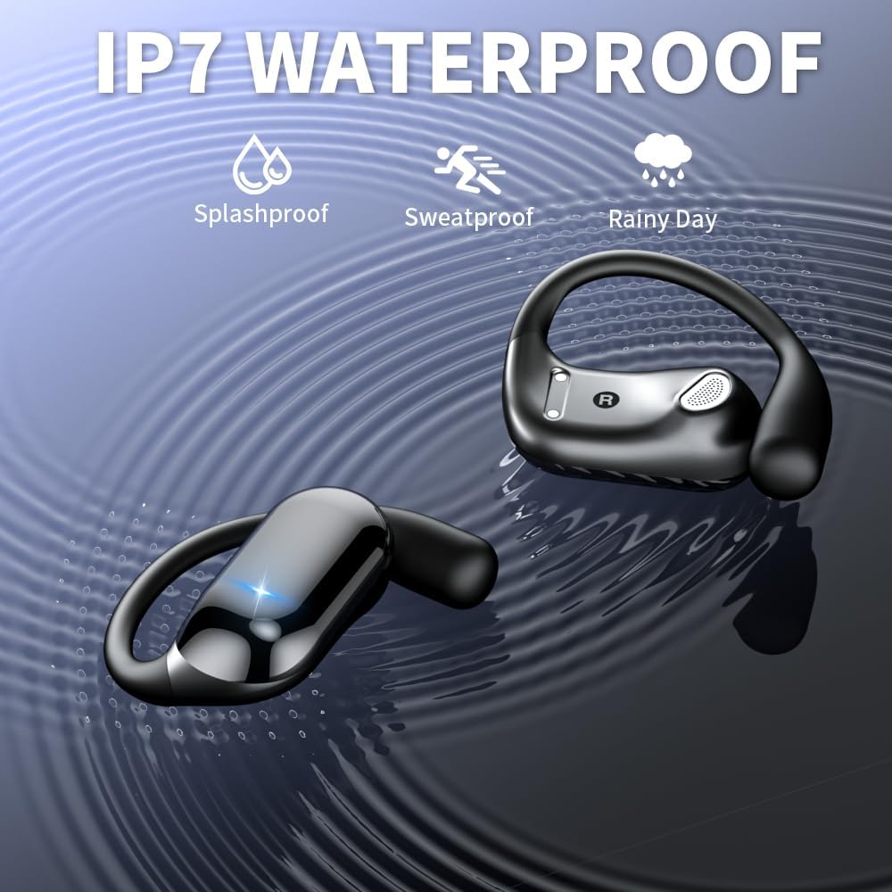 ShuQiaoSi Open Ear Headphones Bluetooth V5.3 Wireless Earbuds with Earhooks with Digital Display Charging Case, Conduction Headphones with Mic Waterproof Sport Earbuds for iPhone/iPad/Laptop/PC/TV
