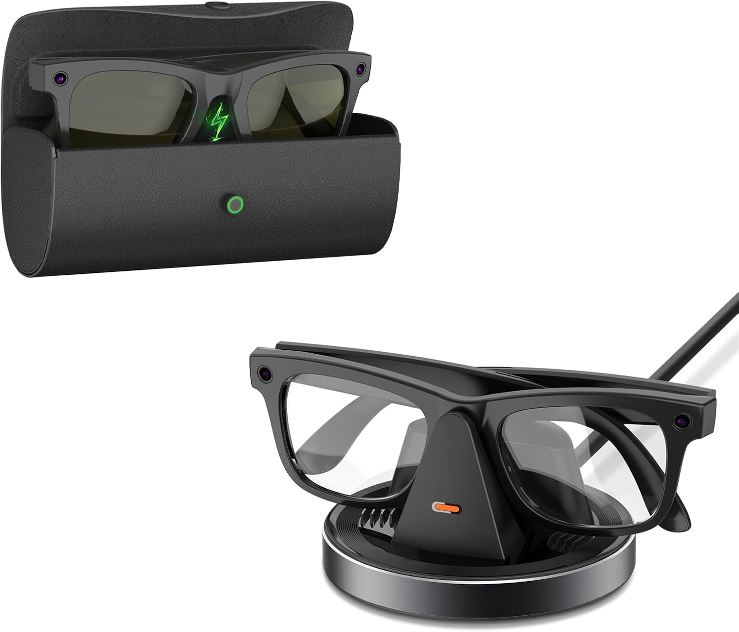 Charging Set for Meta RayBan Glasses - Extended Power Bundle, 3500mAh Charging Case & Compact Charger Station for Wayfarer, Skyler, Headliner & Oakley HSTN (Black & Space Gray)