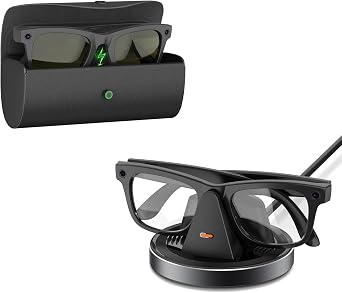 Charging Set for Meta RayBan Glasses - Extended Power Bundle, 3500mAh Charging Case & Compact Charger Station for Wayfarer, Skyler, Headliner & Oakley HSTN Black & Space Gray
