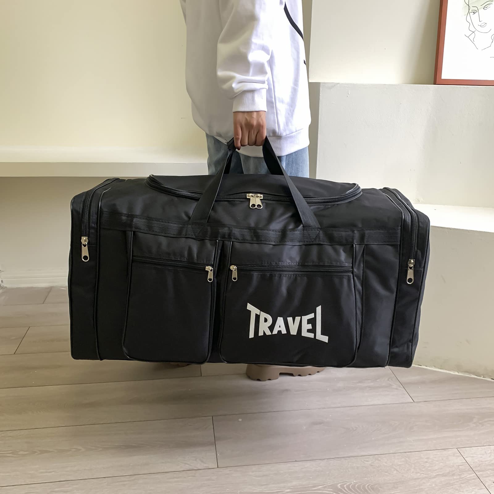 100L Sac Molleton Polochon De Voyage Pliable, Sac De Sport, Compartiment à Chaussures, Léger Et Imperméable, Grande Capacité, Unisexe (Noir)