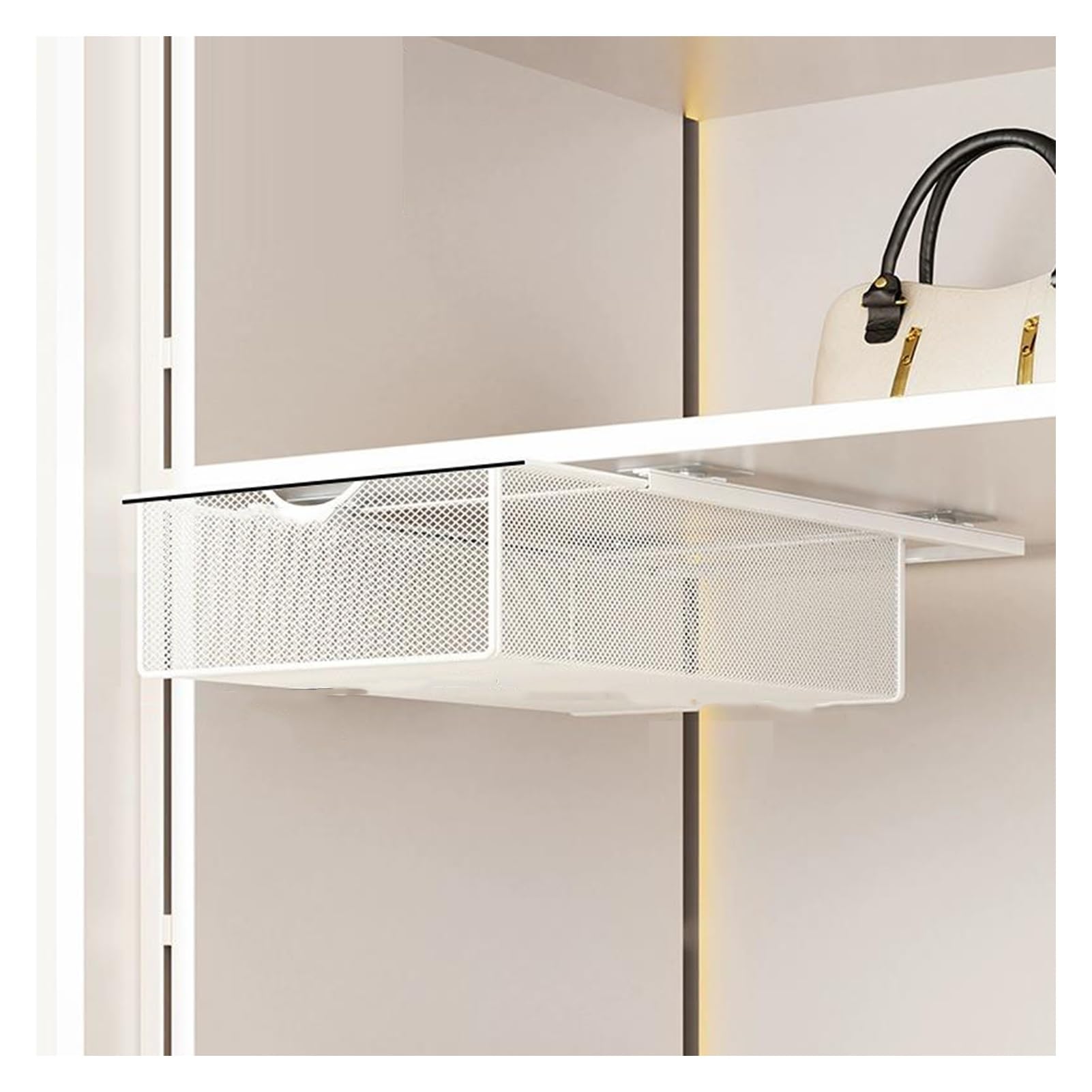Paniers de placard coulissants en maille métallique sans perçage – Parfait pour organiser le linge de maison, la salle de bain, l'armoire et le garde-manger – Solution de rangement peu encombrante