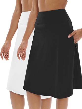 CZRLHYT 23" Skorts Skirts for Women Knee Length | Womens Athletic Skirts with Two Pockets Black/White 2XL
