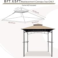 Vista 3 de Toldo de Repuesto para Cenador de Parrilla - Hugline 5x8 Refugio para Parrilla Exterior Toldo Superior de Doble Nivel Cubierta de Carpa BBQ Beige