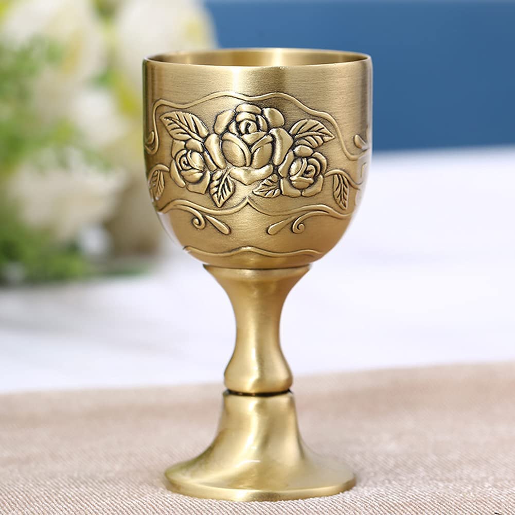TINAYAUE Vintage Bronze Goblet Metal Wine Goblet Copper Engraving Embossed Flower Wine Cup Whiskey Wine Cup Gothic Goblet