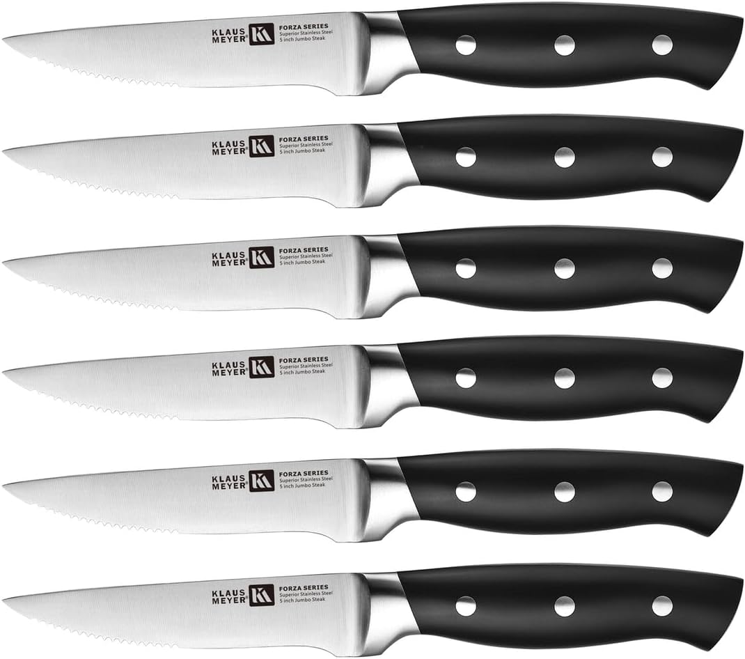 Klaus Meyer Forza High Carbon Exclusive German Steel 5 inch 6 Piece Jumbo handle Steak Knife Set