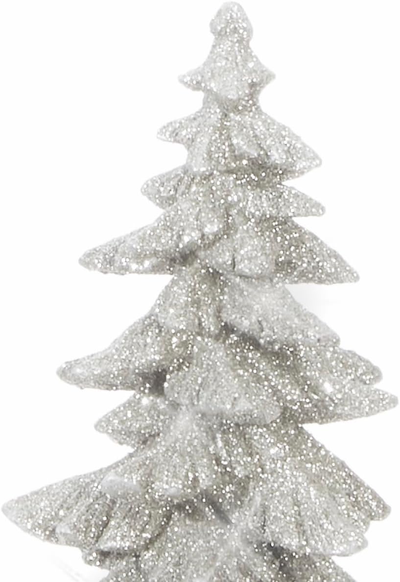 Set of 3 Silver Glittered Christmas Trees, Sculpted Woodland Trees, 6.25 Inches to 9.5 Inches High